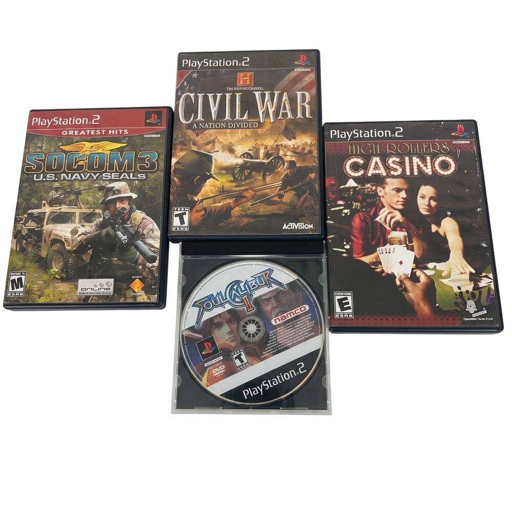 PlayStation PS2 4‎ Mixed Video Game Lot SOCOM 3 Civil War SoulCalibur II Casino
